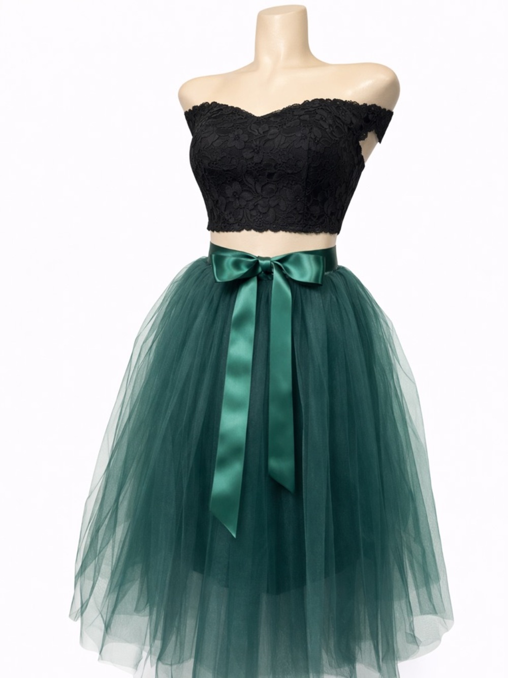 Emerald Green Tulle Ballet Skirt w/ Long Ribbon Tie